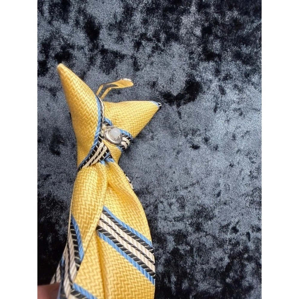 Boys Clip-On Tie Yellow Blue Stripe 14" Teflon Polyester Pre-Tied Necktie - Picture 7 of 8
